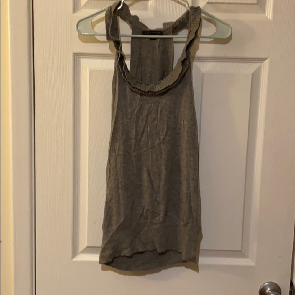 Open shouldered top with low cut ruffled top